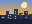 City at sunset converted to 32 by 24 pixel art using 19 colors