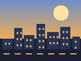 Original city at sunset illustration before pixel conversion
